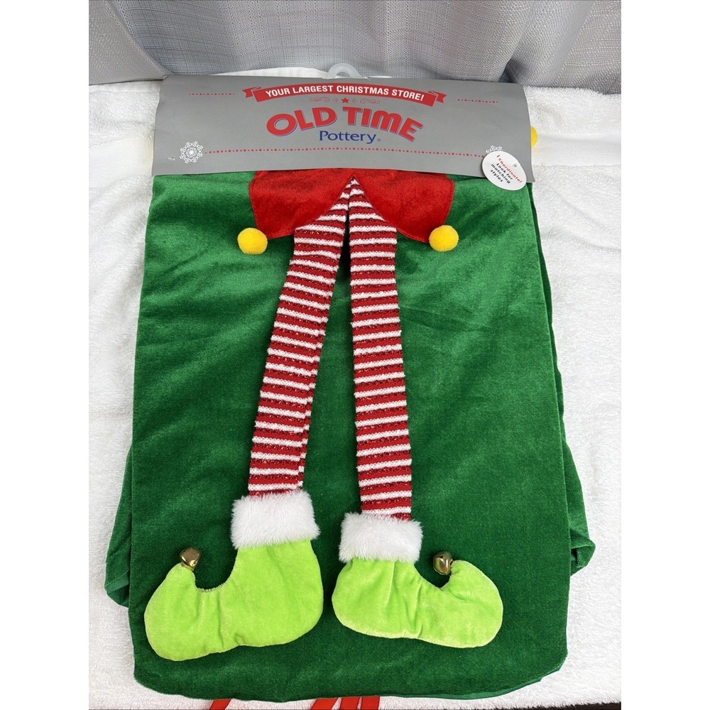 Old Time Pottery 48" Red/green Elf Leg Tree Skirt Striped Legs And Jingle Bells